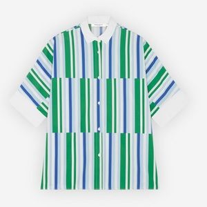 MAISON KITSUNE Boxy Cut Striped Cotton Poplin ¾ Kimono Sleeves Button Up